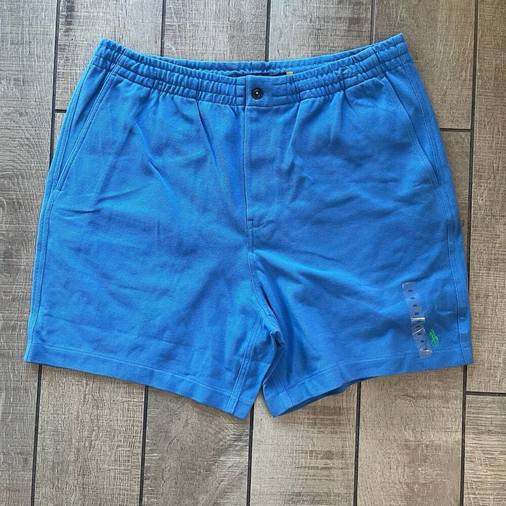 Polo Ralph Lauren Blue Pique Cotton Shorts XXL Elastic Waist Preppy Summer New